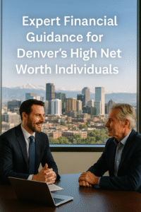 Denver financial advisor discussing wealth strategies with a high net worth client in an upscale office.